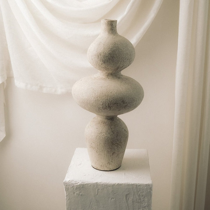 Handmade Towering Clay Vessel Vase, Cream