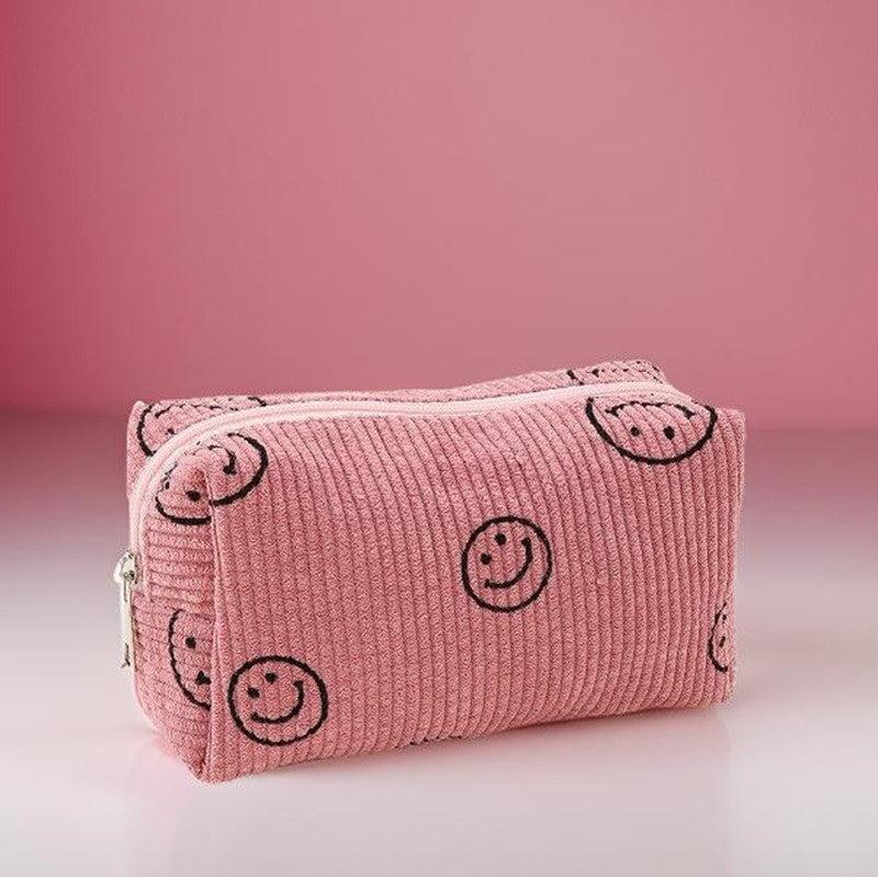 Corduroy Cosmetic Bag, Smiley Faces