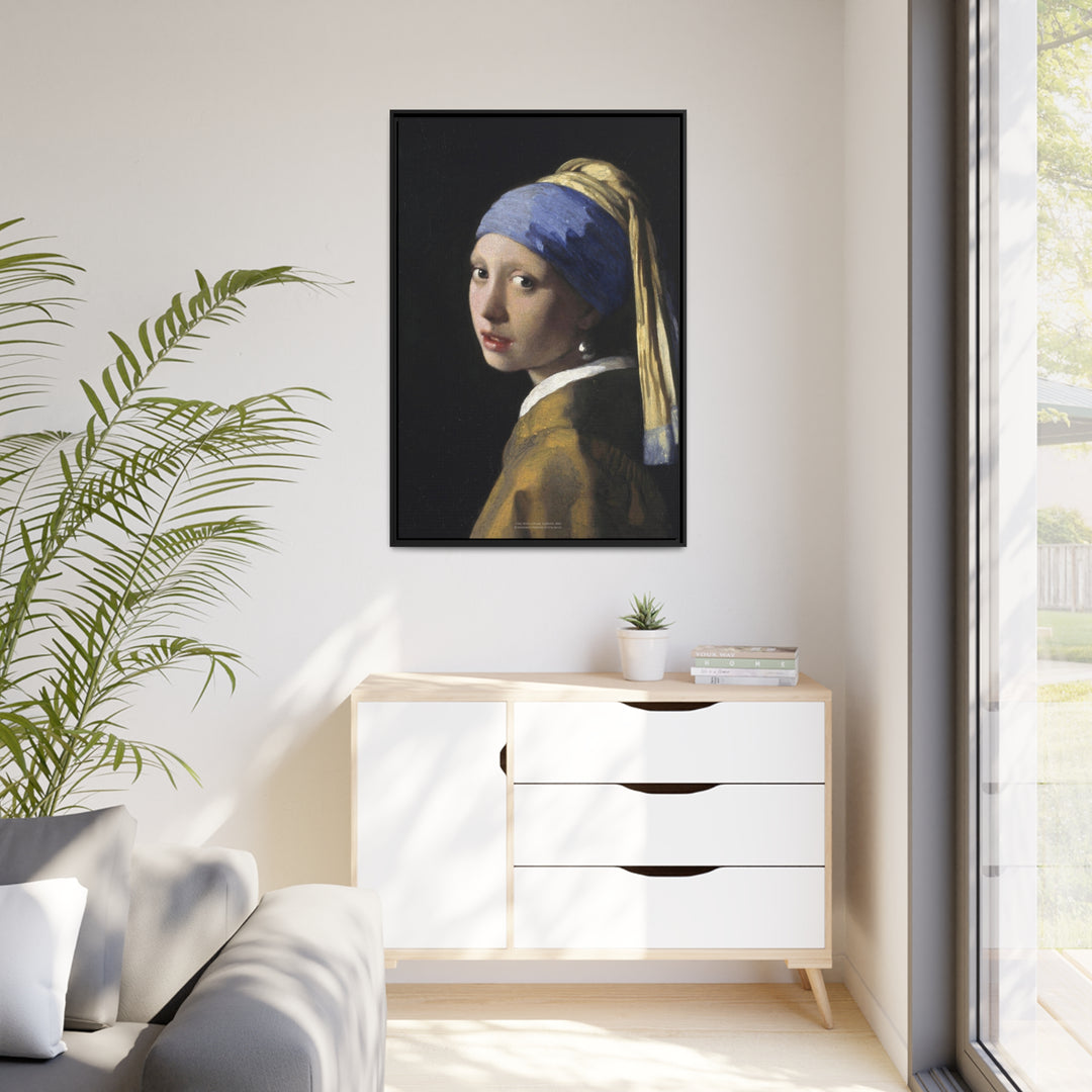 Matte Canvas in Black Frame, Girl with a Pearl Earring by Johannes Vermeer