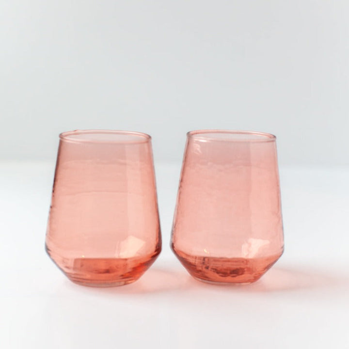 Handblown Blush Hammered Glass Tumblers, Set of 4