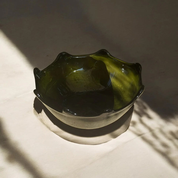 Handcrafted Artisan Glass Bowl, Forest Green
