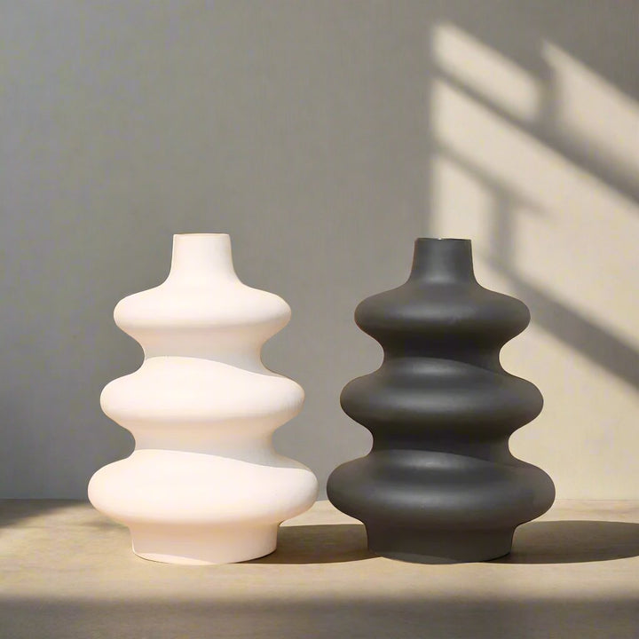 Handcrafted Sculptural Contoured Ceramic Vase, Black or White