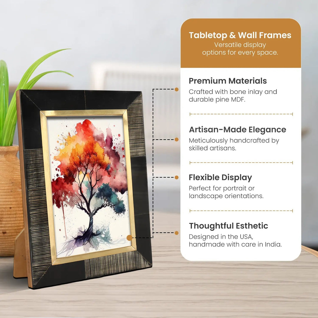 Handcrafted Horn Inlay Shagrin Frame, Dark Brown Rectangular