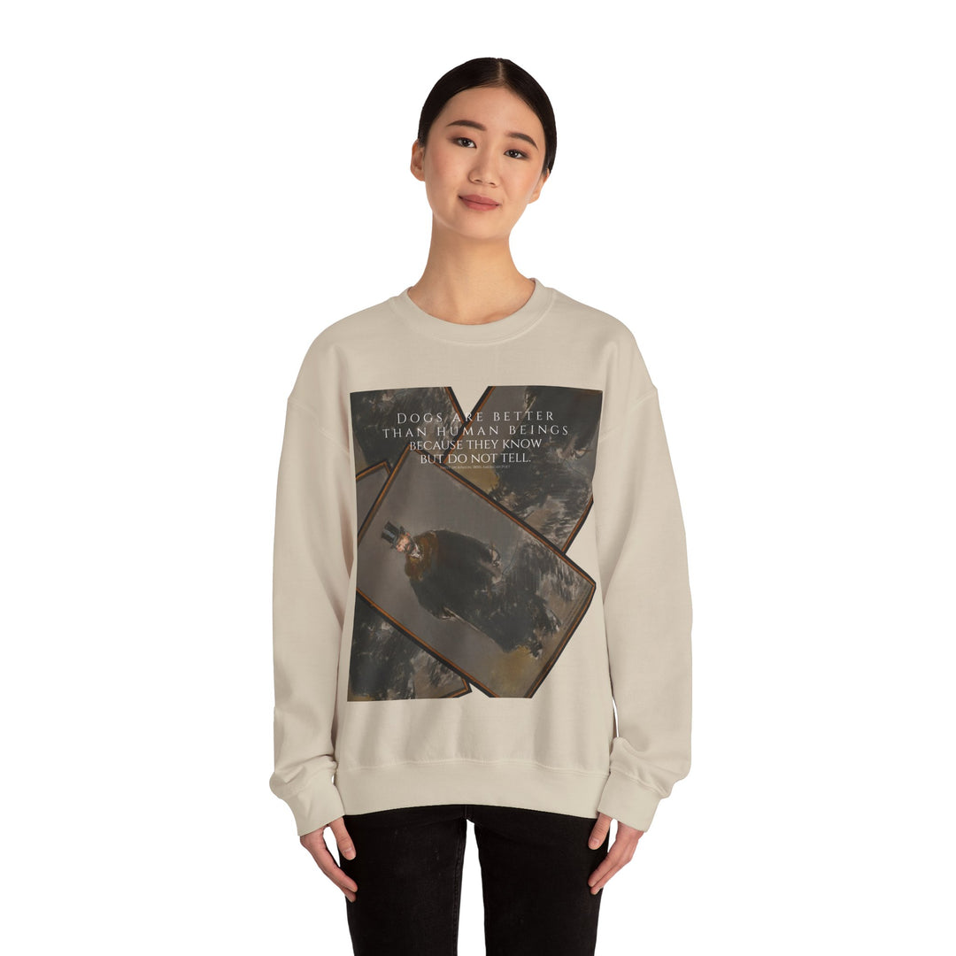 Heavy Crewneck Sweatshirt, Dogs are Better by Emily Dickinson & Éduoard Manet