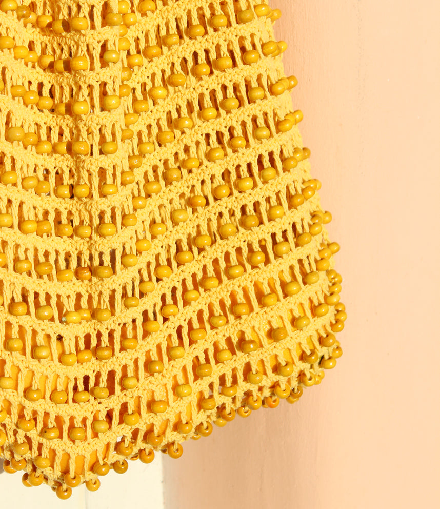 Wooden Beads Crochet Bag, Pale Yellow