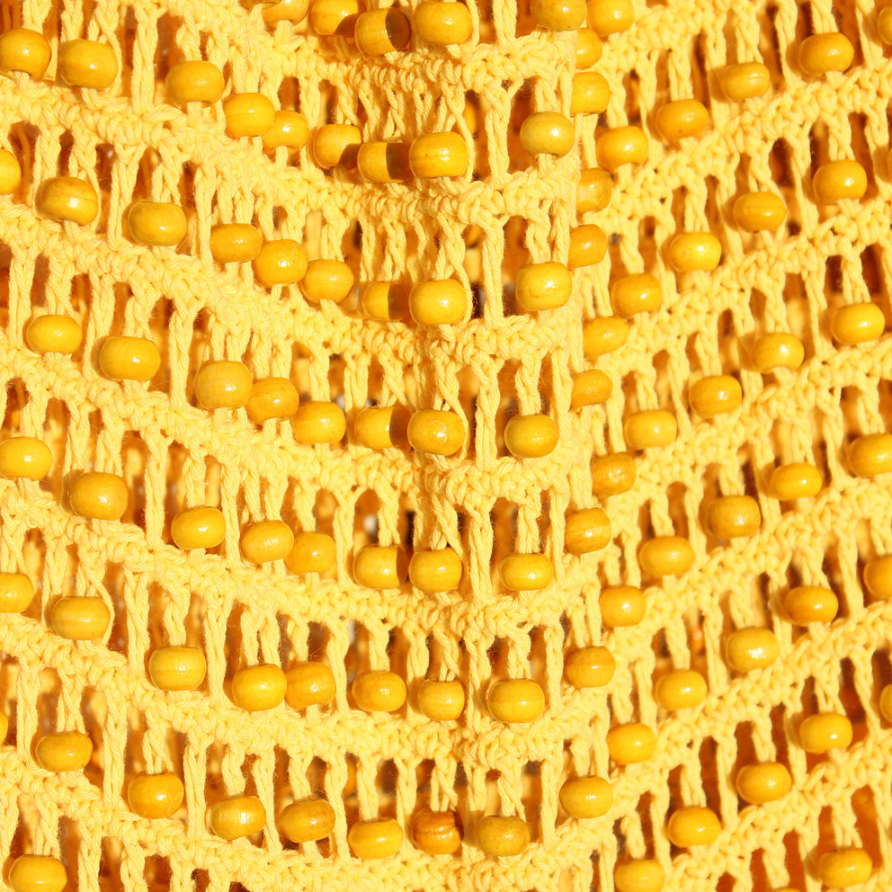 Wooden Beads Crochet Bag, Pale Yellow