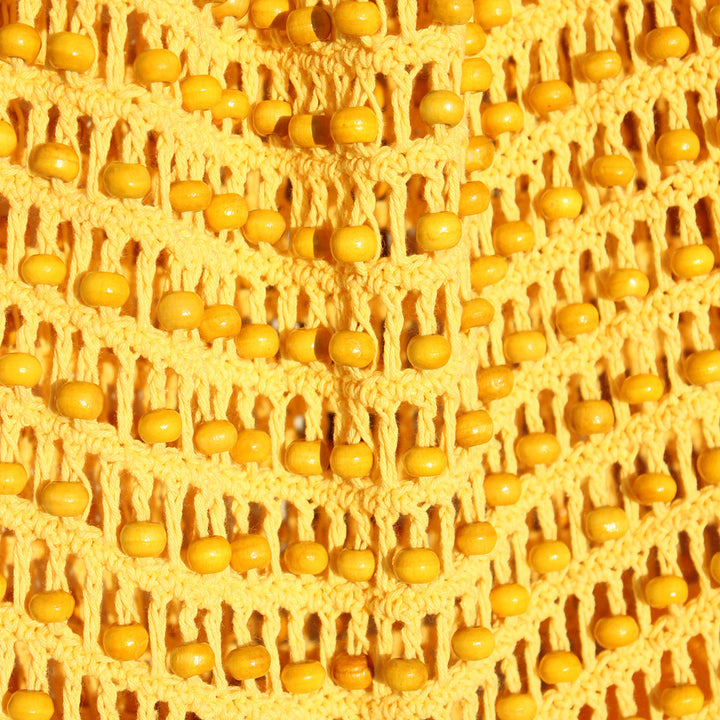 Wooden Beads Crochet Bag, Pale Yellow