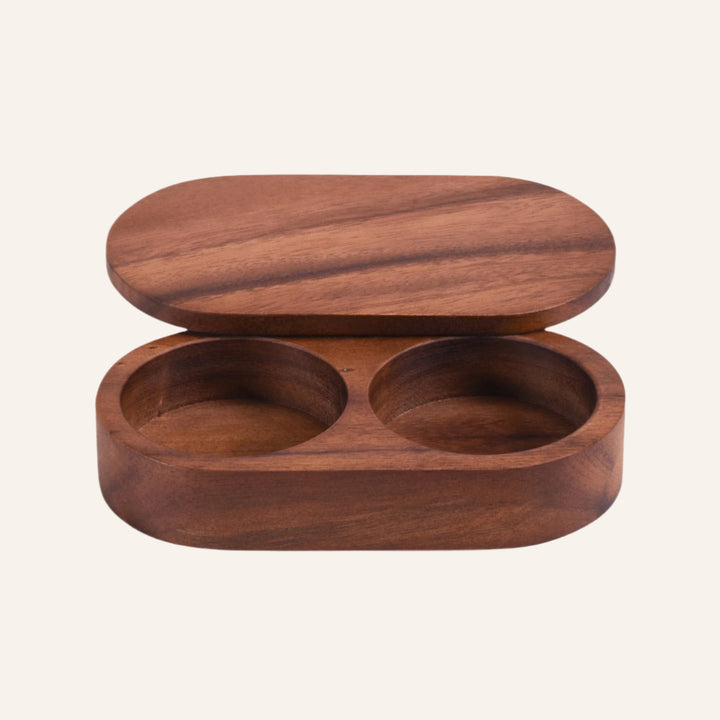 Handcrafted Salt & Pepper Pinch Pot With Cover, Acacia Wood