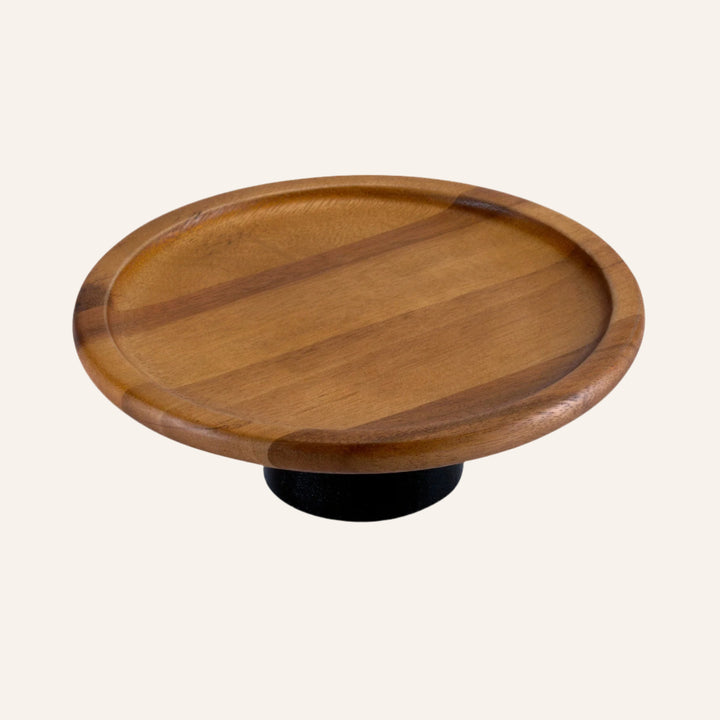 Acacia Wood 12" Round Cake Stand, Black or Natural Base