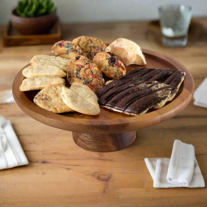 Acacia Wood 12" Round Cake Stand, Black or Natural Base