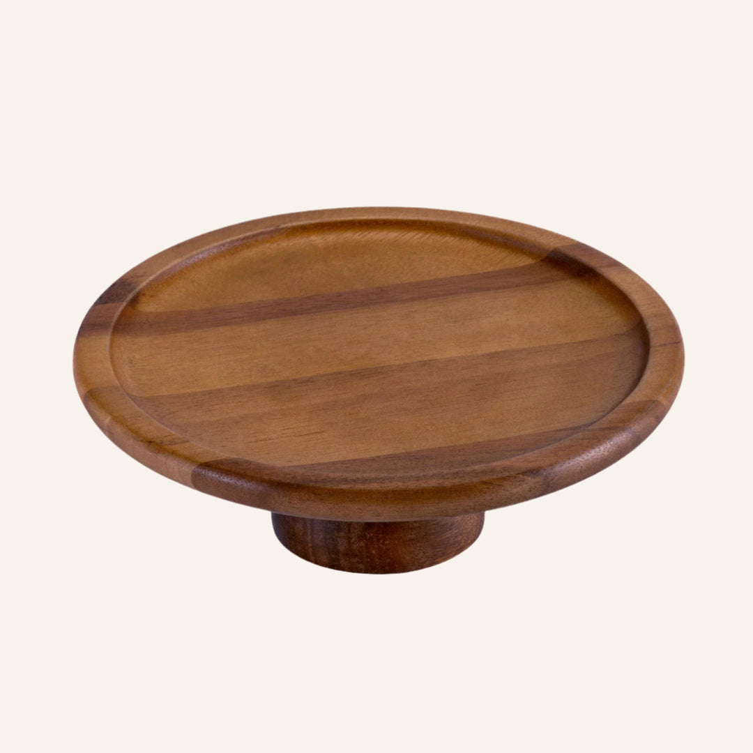 Acacia Wood 12" Round Cake Stand, Black or Natural Base