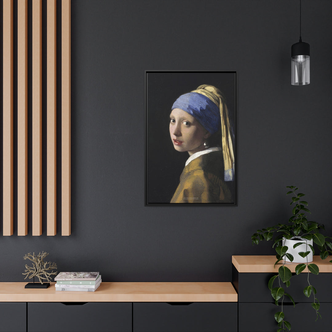 Matte Canvas in Black Frame, Girl with a Pearl Earring by Johannes Vermeer