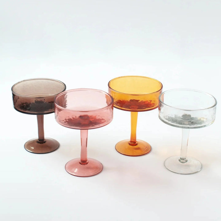 Handblown Amber Coupe Cocktail Glasses, Set of 4