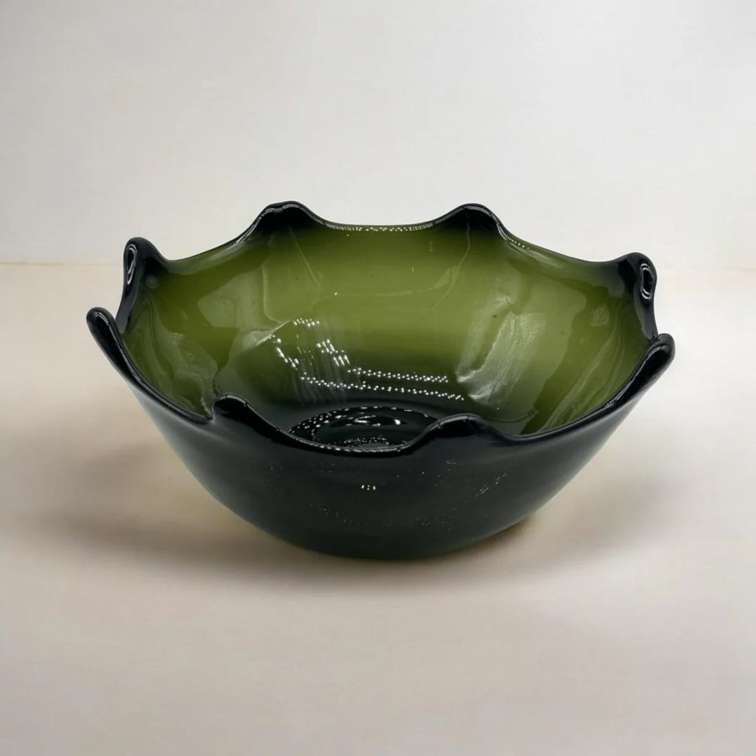 Handcrafted Artisan Glass Bowl, Forest Green