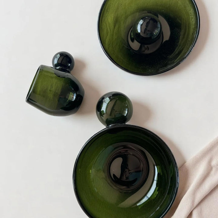 Handcrafted Artisan Set of 4 Glasses, Forest Green