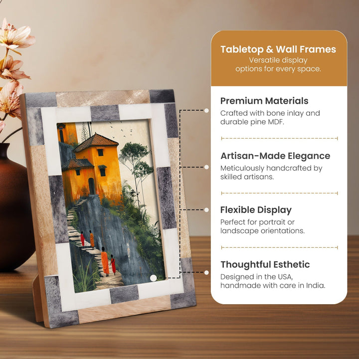Handmade Bone Inlay & Mango Wood Frame, Tile Pattern