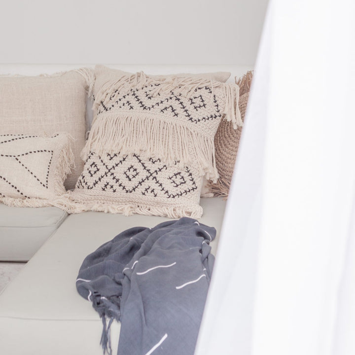 Handmade Organic Cotton Tasseled Pillow Cover, Boho Macrame