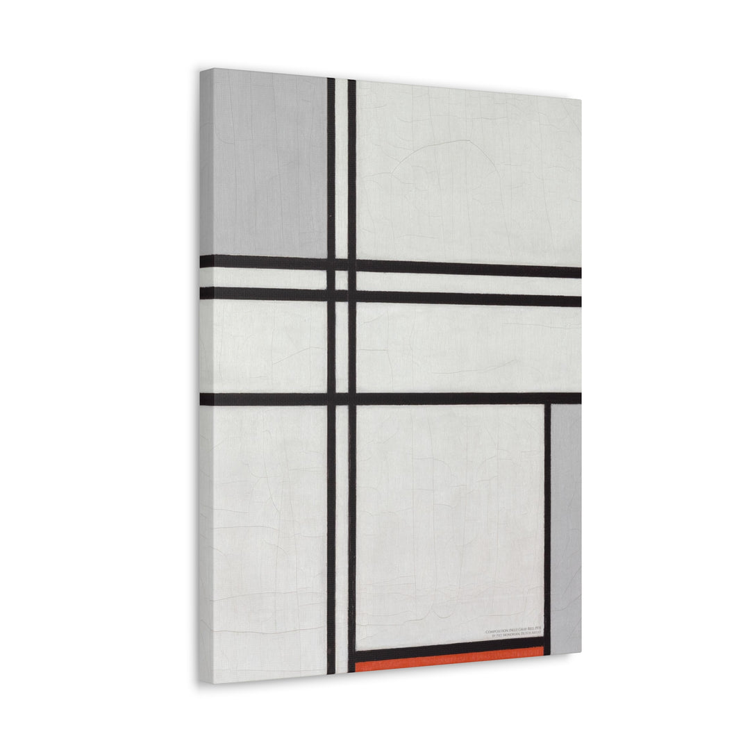 Canvas Wall Art, Composition (No.1) Gray-Red by Piet Mondrian