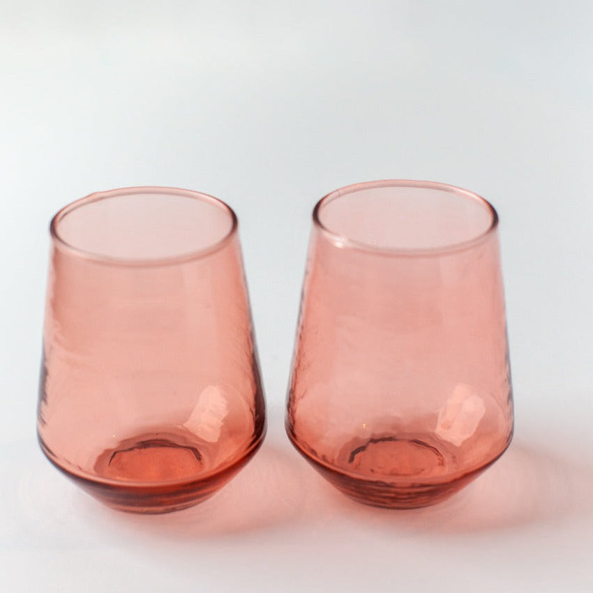 Handblown Blush Hammered Glass Tumblers, Set of 4