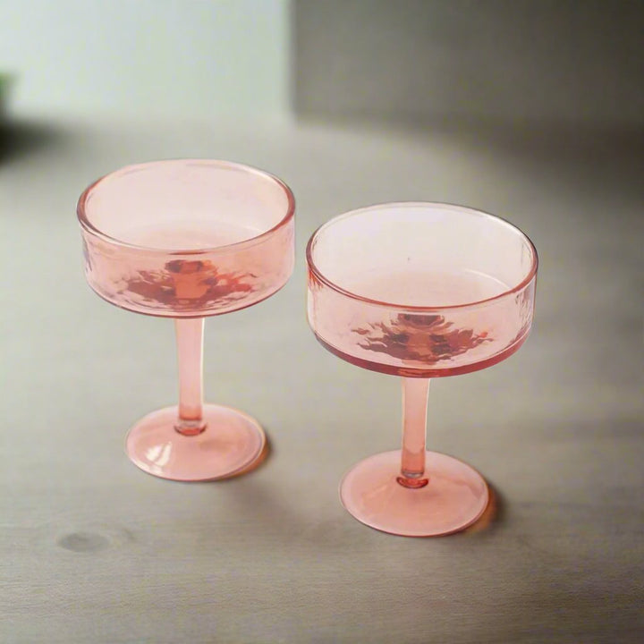 Handblown Blush Coupe Cocktail Glasses, Set of 4