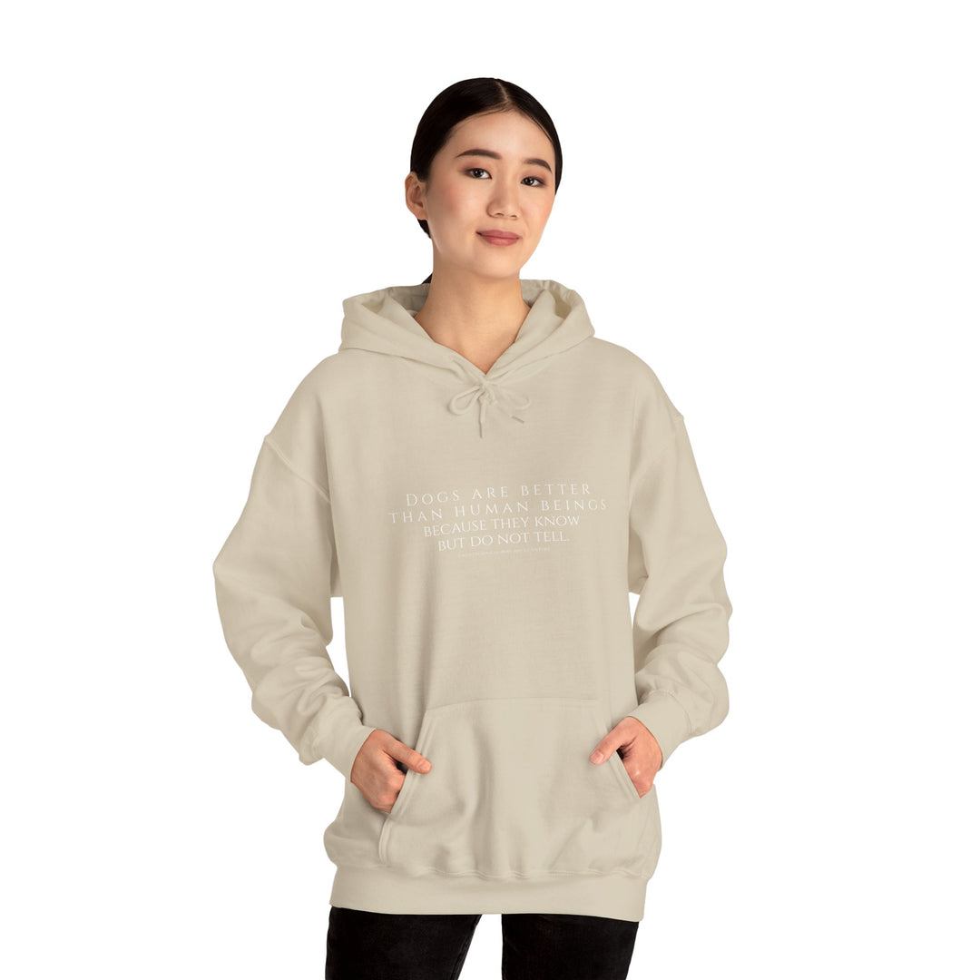 Heavy Blend Hoodie, Dogs are Better by Emily Dickinson