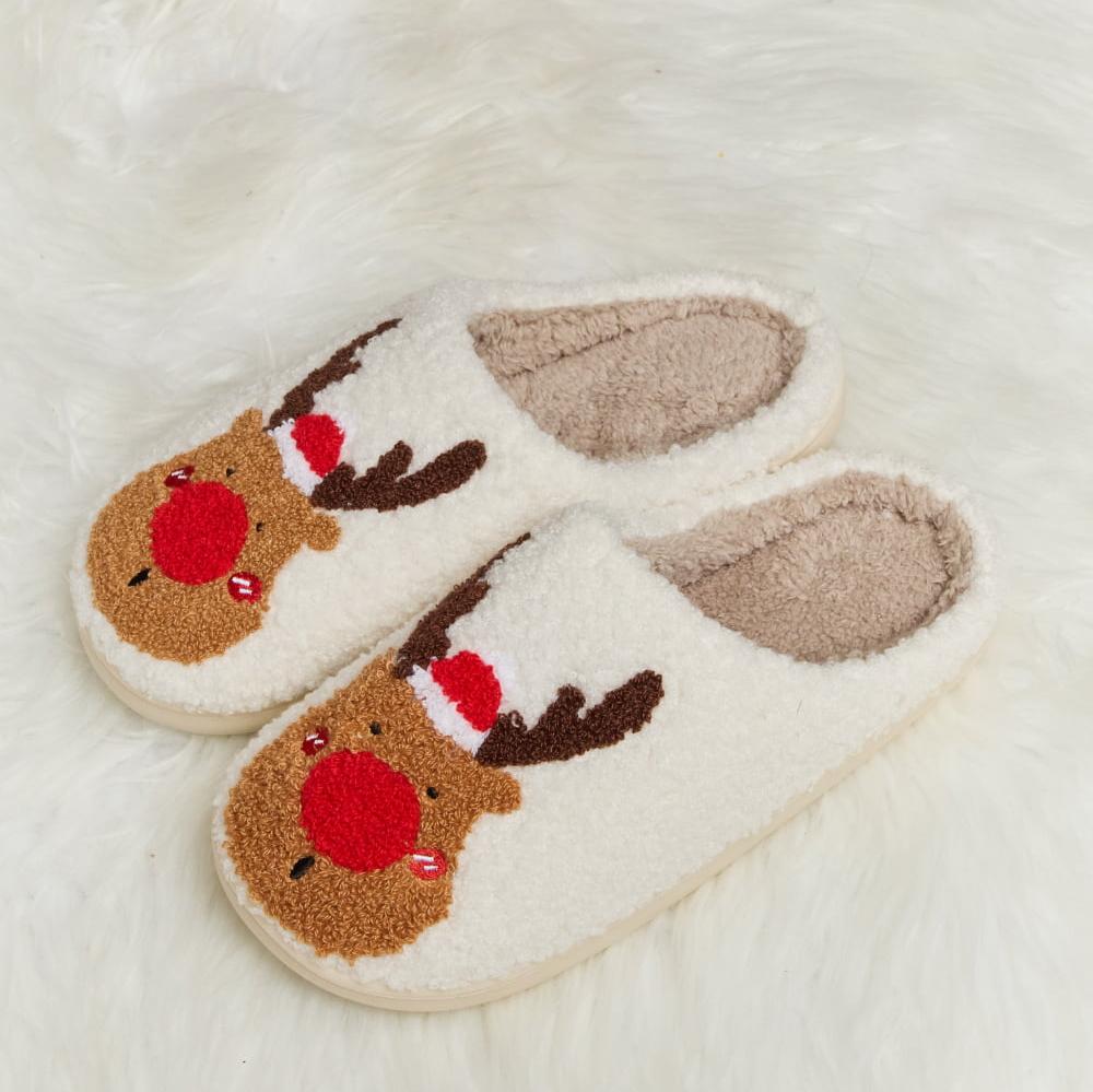 Plush Closed-Toe Slippers, Red or Green Rudolph