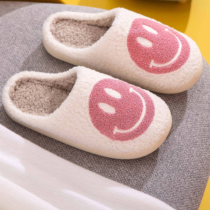 Plush Closed-Toe Slippers, Pink Smiley