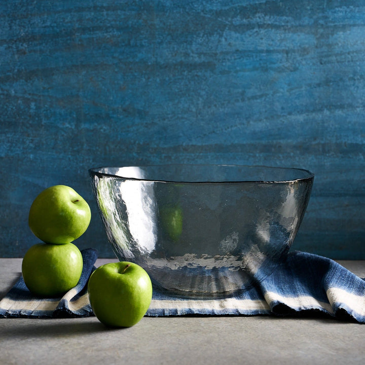 Handcrafted 13.5" Wide Glass Vessel Bowl, Pebbled