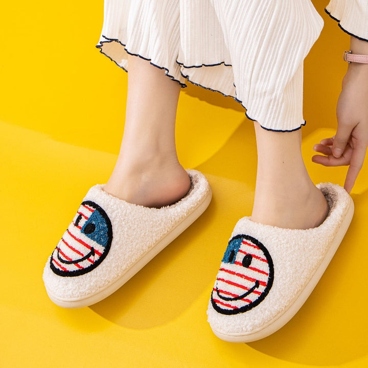 Plush Closed-Toe Slippers, USA Smiley