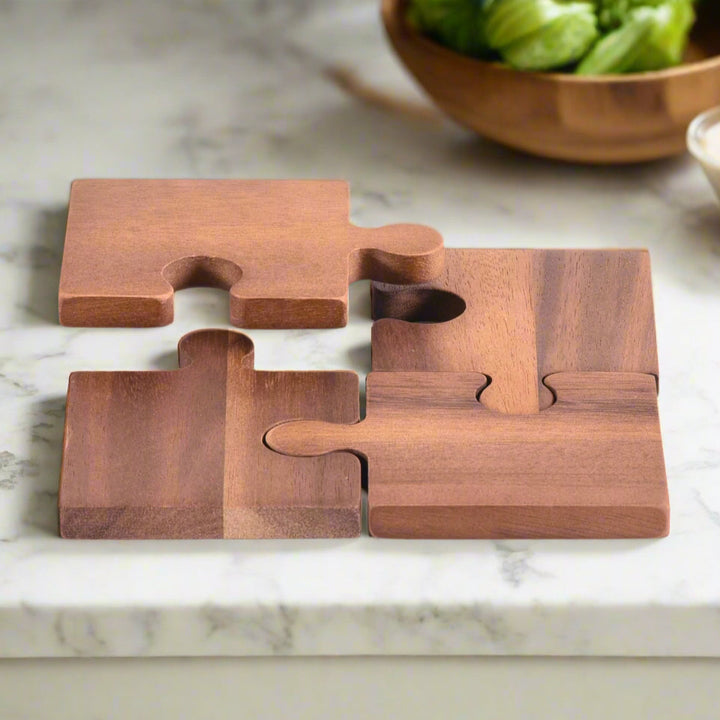 Acacia Wood Puzzle Piece Coasters, Set of 4