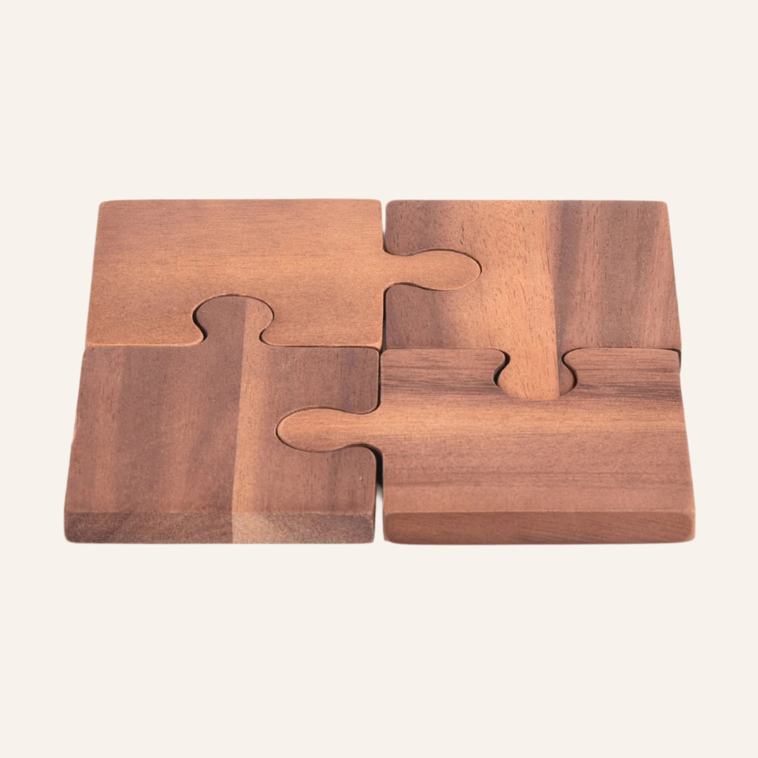 Acacia Wood Puzzle Piece Coasters, Set of 4