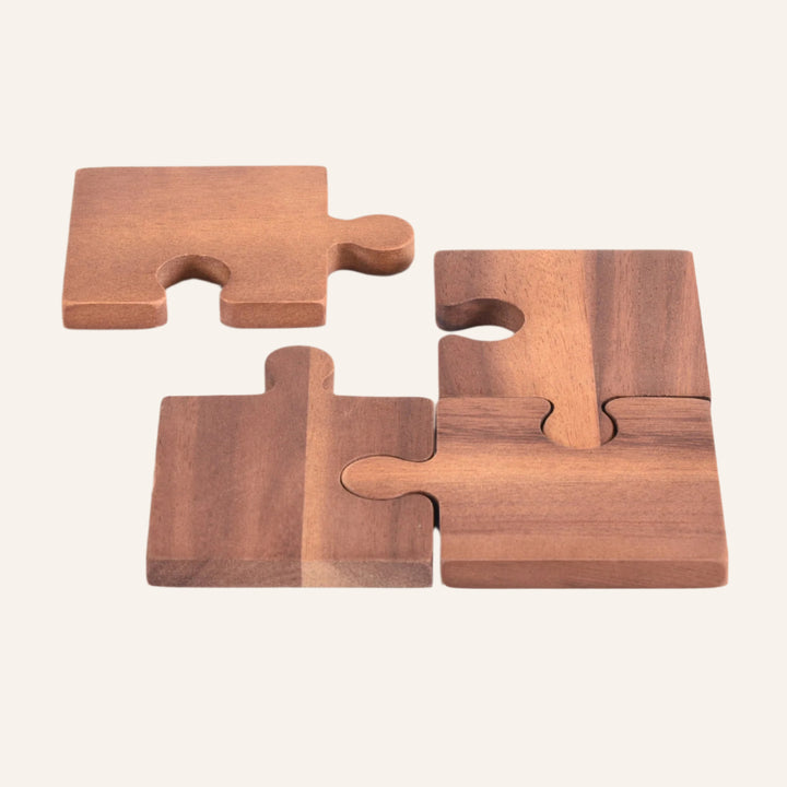 Acacia Wood Puzzle Piece Coasters, Set of 4