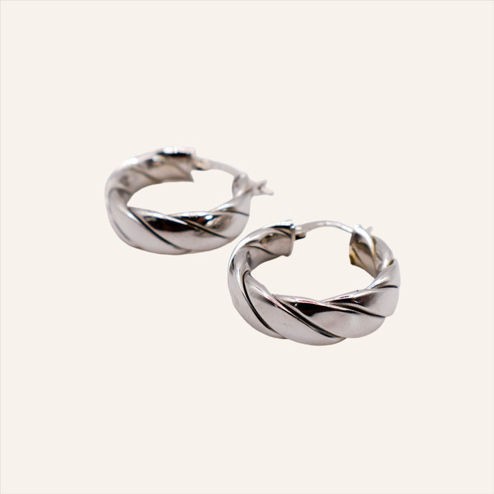 Italian Silver Twist Hoop Earrings, 925 Sterling Silver