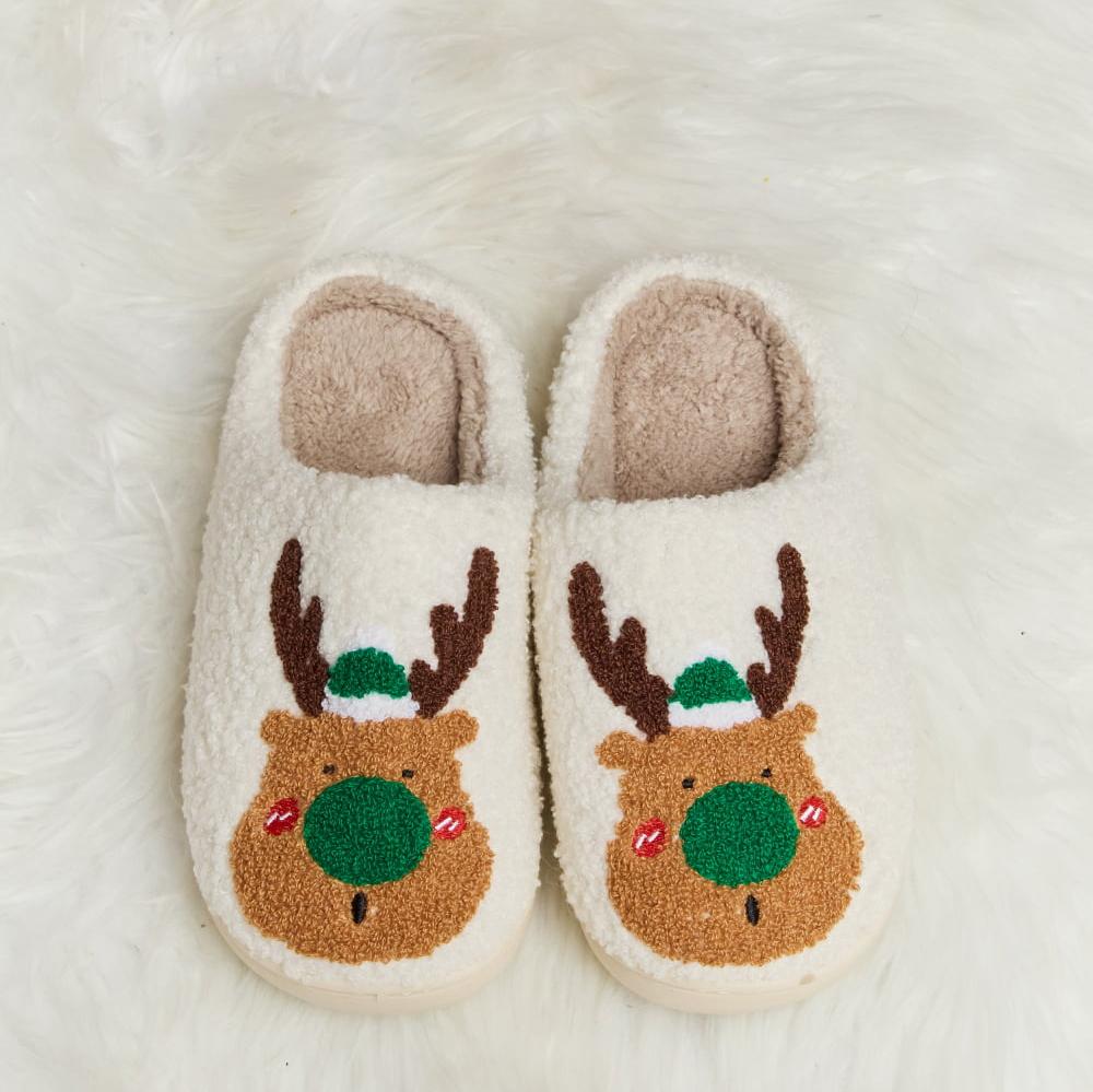 Plush Closed-Toe Slippers, Red or Green Rudolph