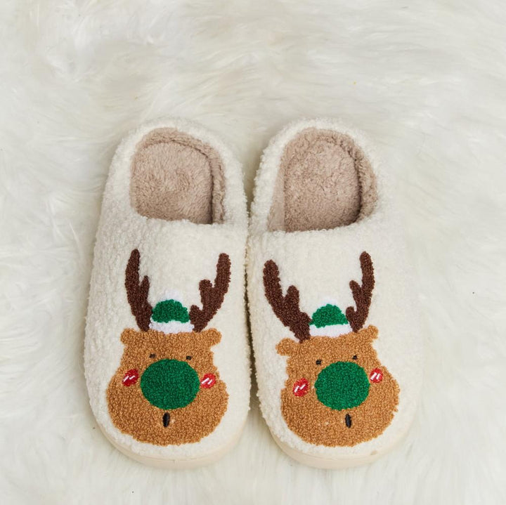 Plush Closed-Toe Slippers, Red or Green Rudolph