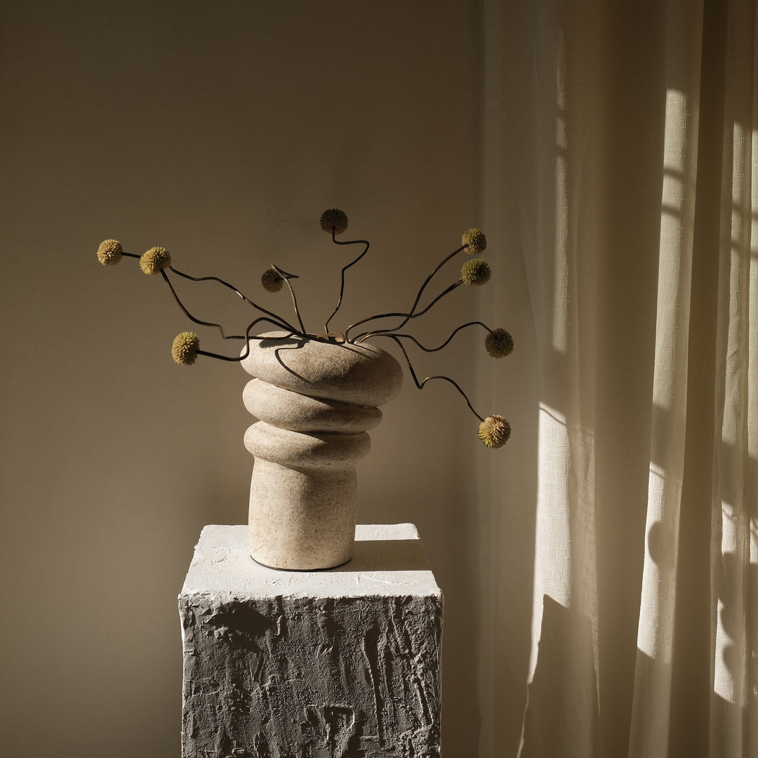 Handmade Clay Vessel Vase, Tilted Layers