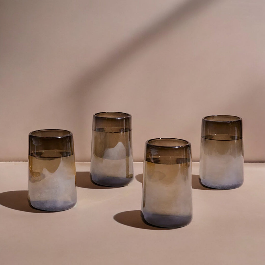 Tall Smokey Glass Cups, Set of 4