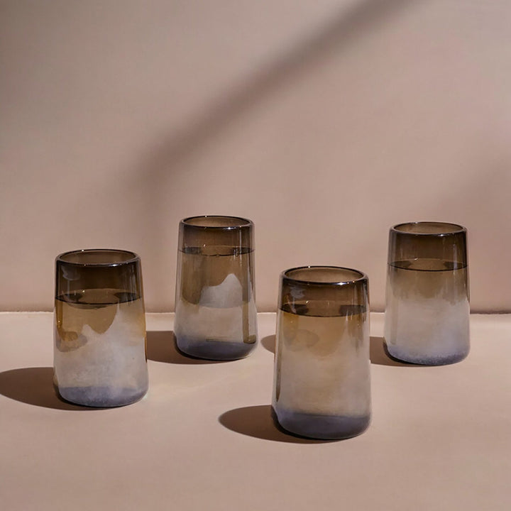 Tall Smokey Glass Cups, Set of 4