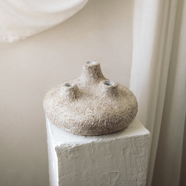 Handmade Clay Vessel Vase, Tri-Spout