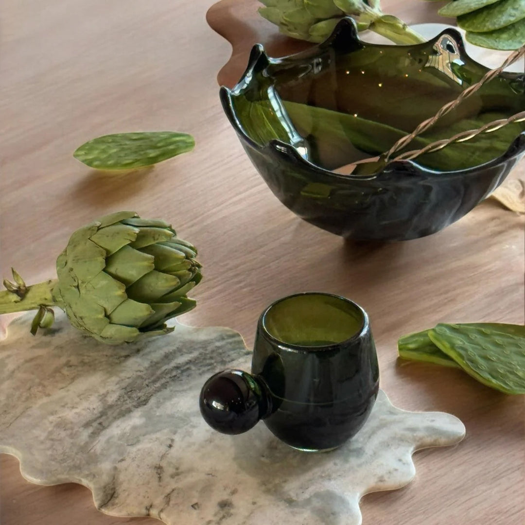 Handcrafted Artisan Glass Bowl, Forest Green