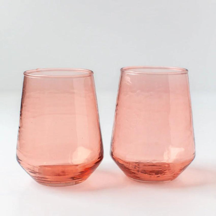 Handblown Blush Hammered Glass Tumblers, Set of 4