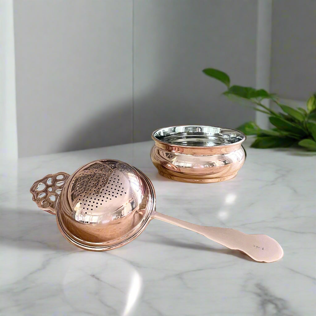Copper Strainer & Drip Dish, Vintage Inspired