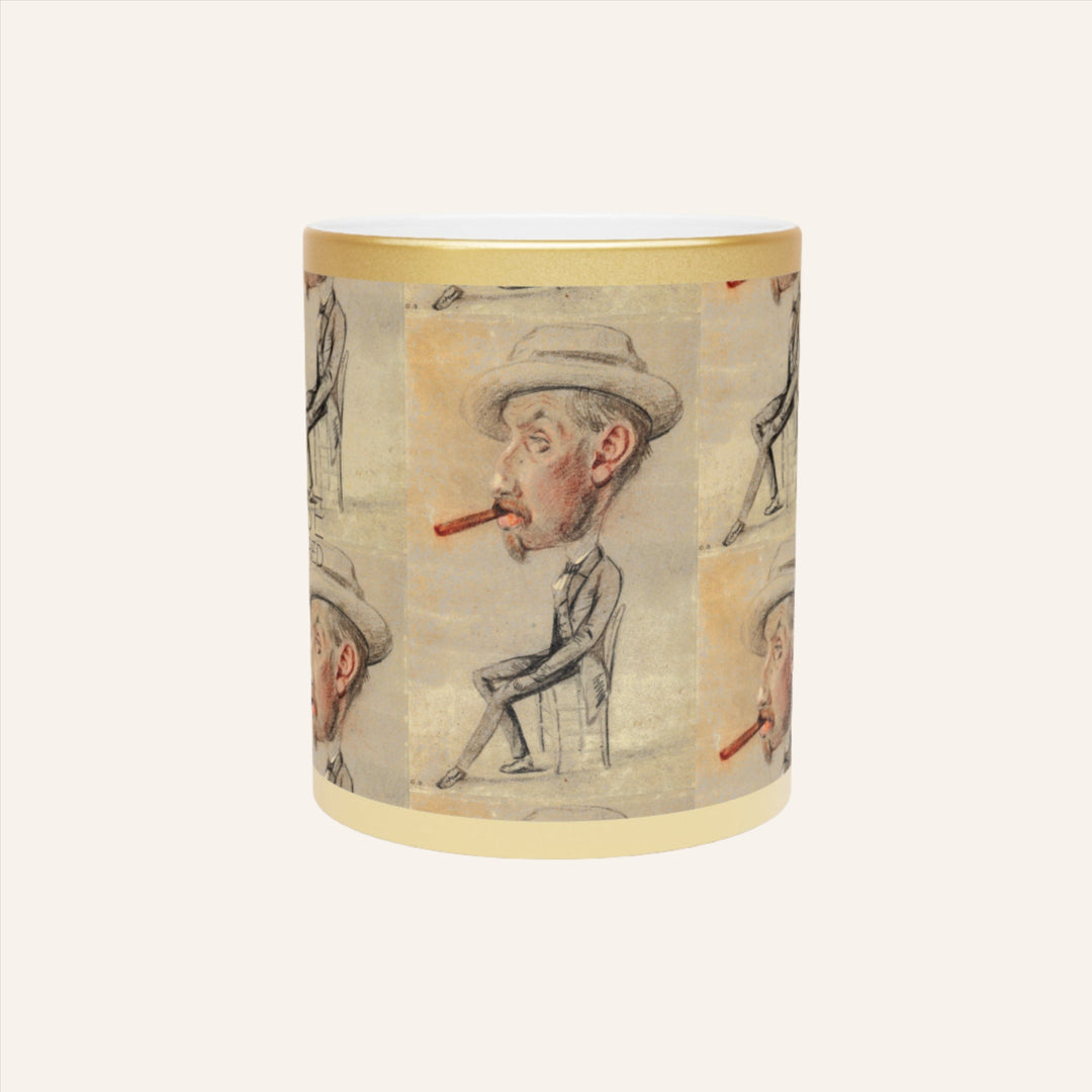 Metallic Mug, Caricature of a Man with a Big Cigar by Claude Monet