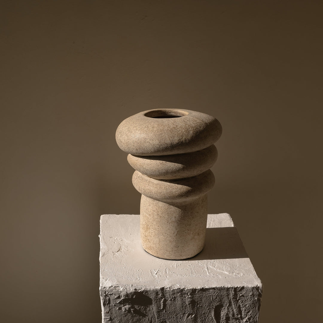 Handmade Clay Vessel Vase, Tilted Layers