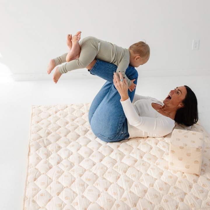 Organic Quilted Cotton Picnic Blanket, Cream Rainbow