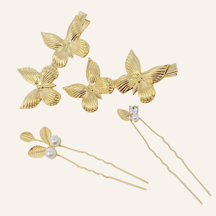 Garden Hair Clip Set, Golden Butterflies