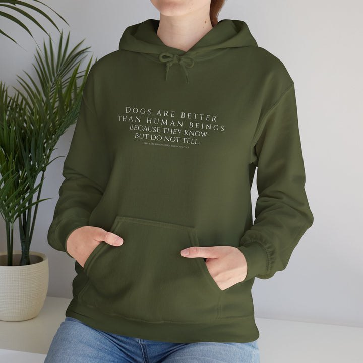 Heavy Blend Hoodie, Dogs are Better by Emily Dickinson