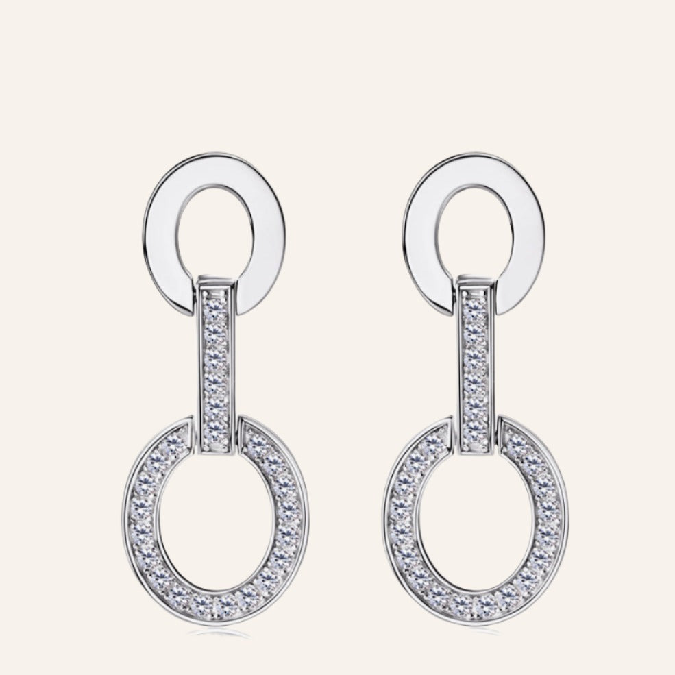 Moissanite Circle Link Earrings, 925 Silver