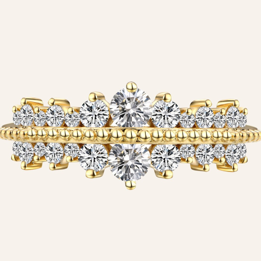 Moissanite Royal Crown Ring, 18K Gold-Plated Silver 925