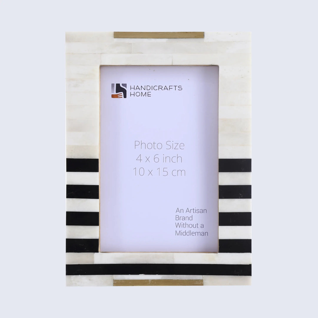Handcrafted Pattern Bone & Resin White Frame, Black Stripes